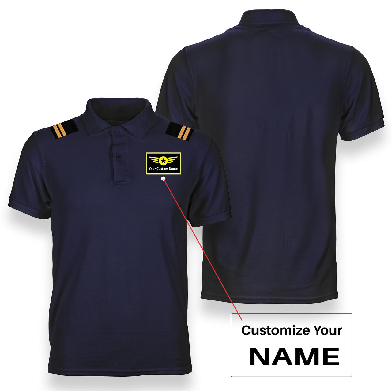 Custom Name with Special Badge + Epaulettes Designed Polo T-Shirts