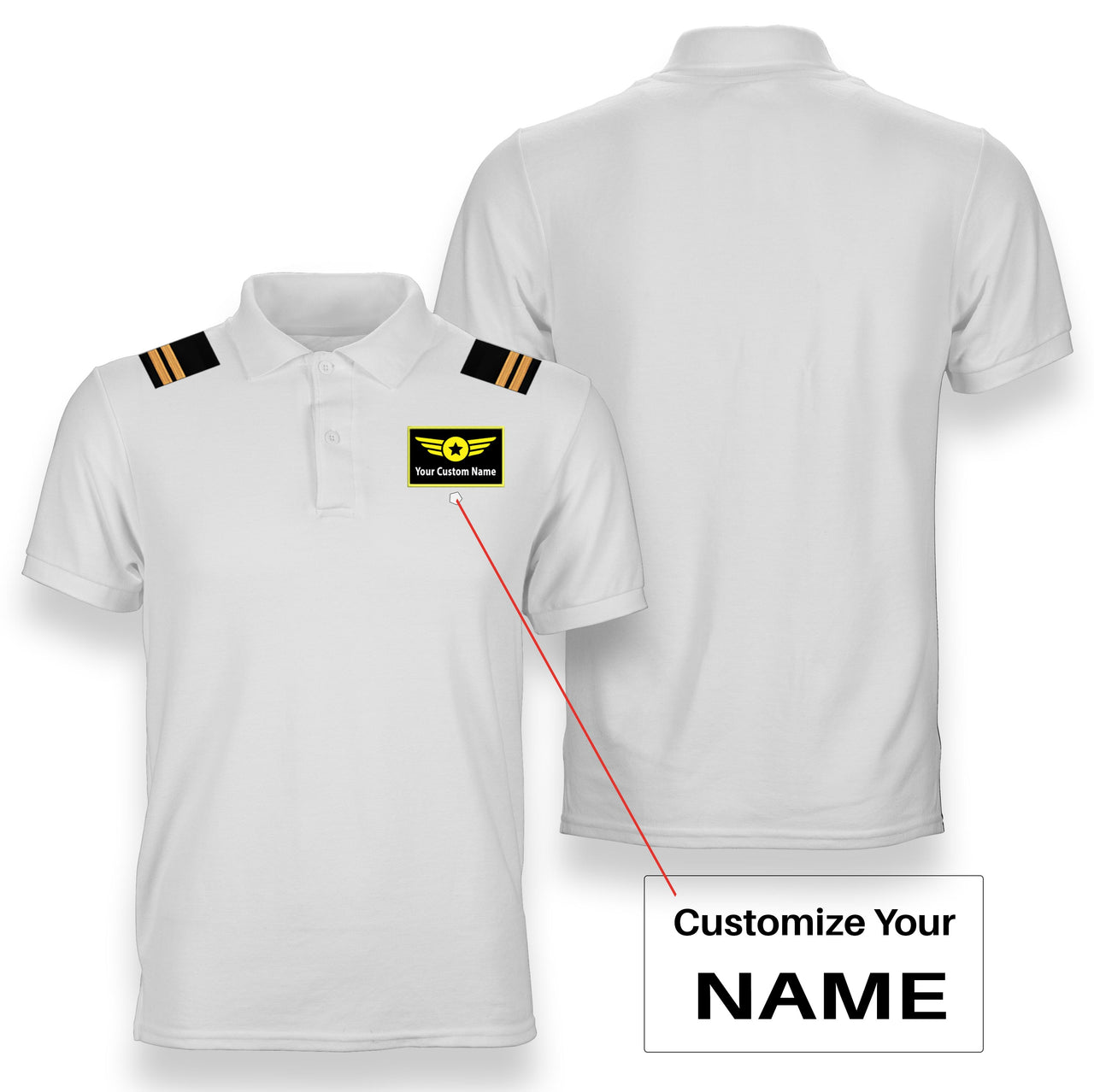 Custom Name with Special Badge + Epaulettes Designed Polo T-Shirts