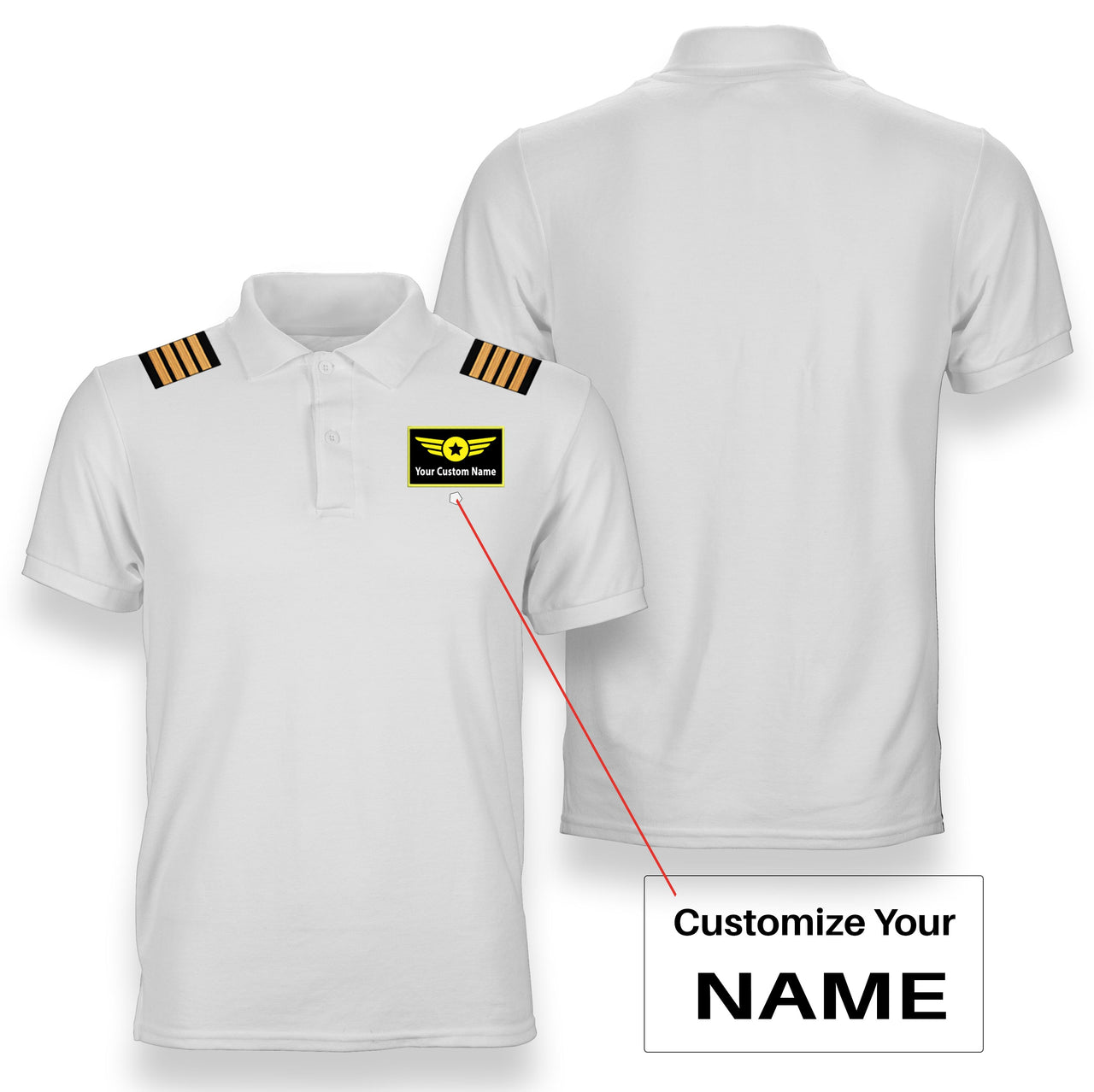 Custom Name with Special Badge + Epaulettes Designed Polo T-Shirts