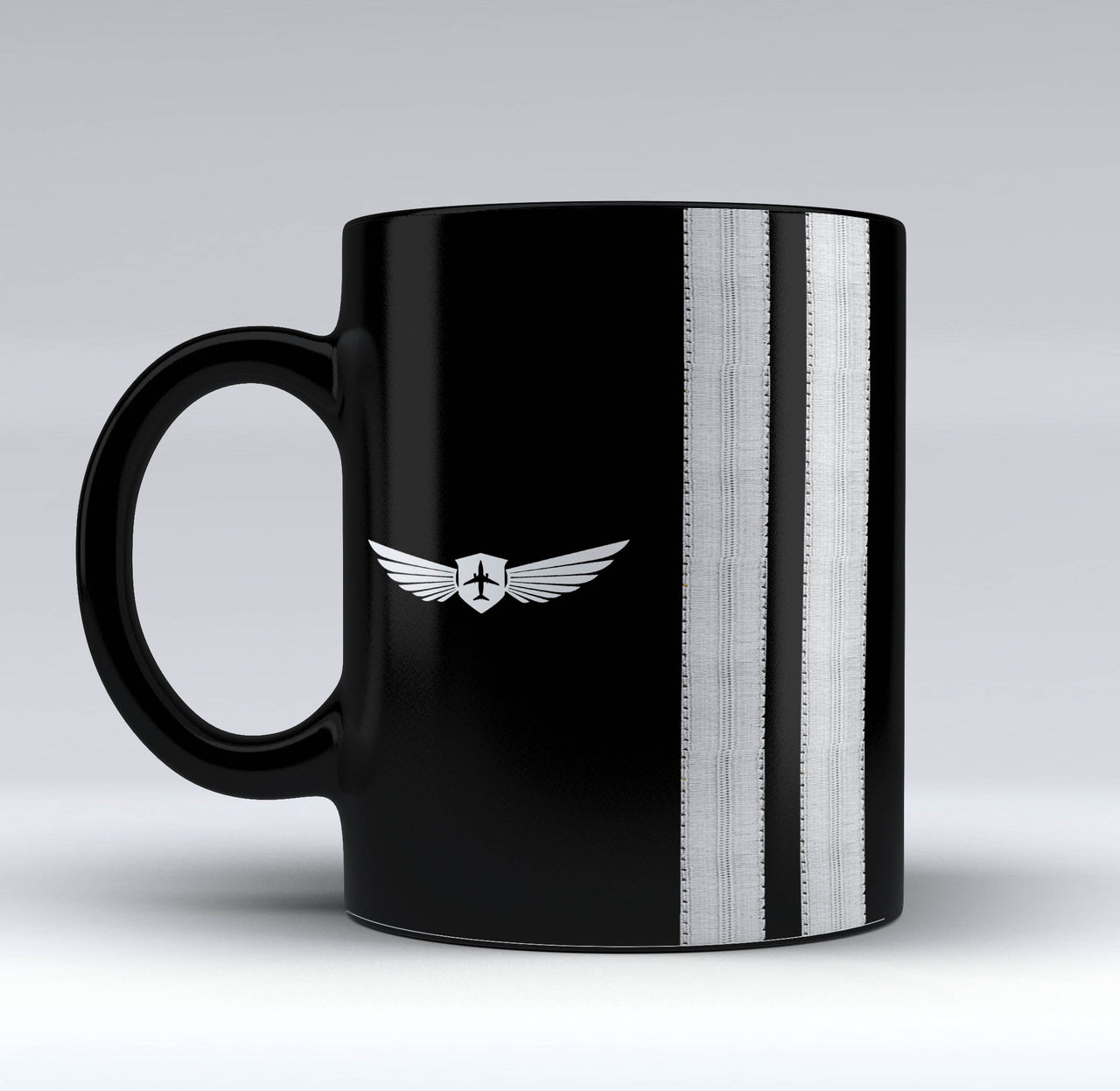 Badge & Silver Epaulettes (4,3,2 Lines) Designed Black Mugs