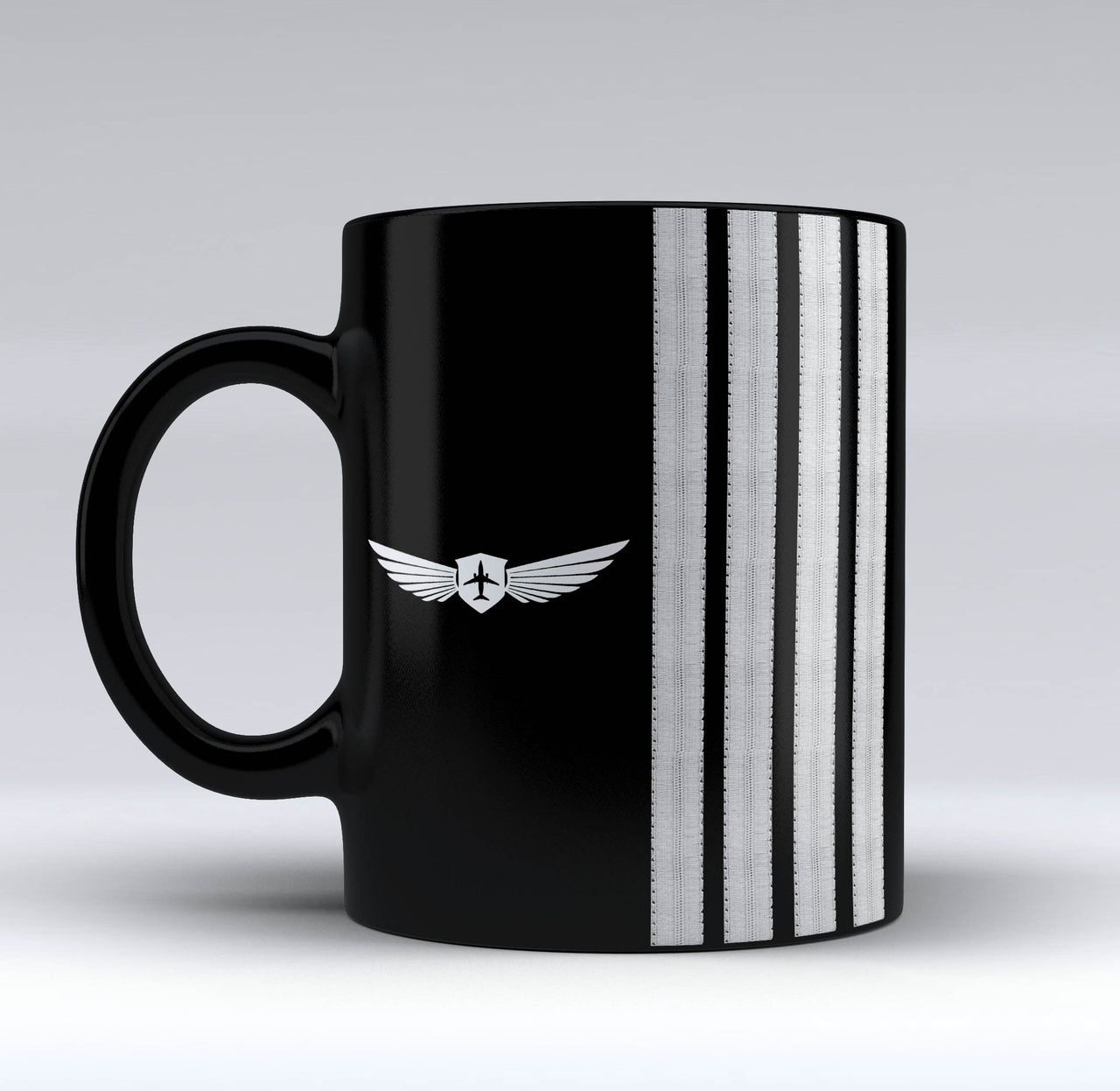 Badge & Silver Epaulettes (4,3,2 Lines) Designed Black Mugs