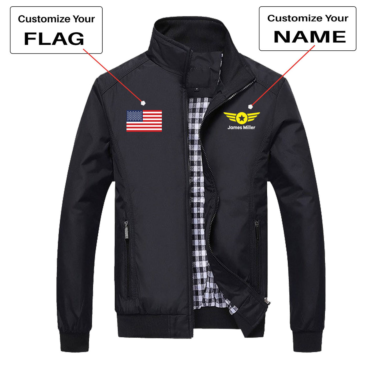 Custom Flag & Name with Badge 4 Designed Stylish Jackets