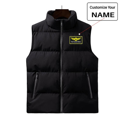 Custom Name (Special Badge) aviation design printed on quilted padding with sleeveless design puffy vest.