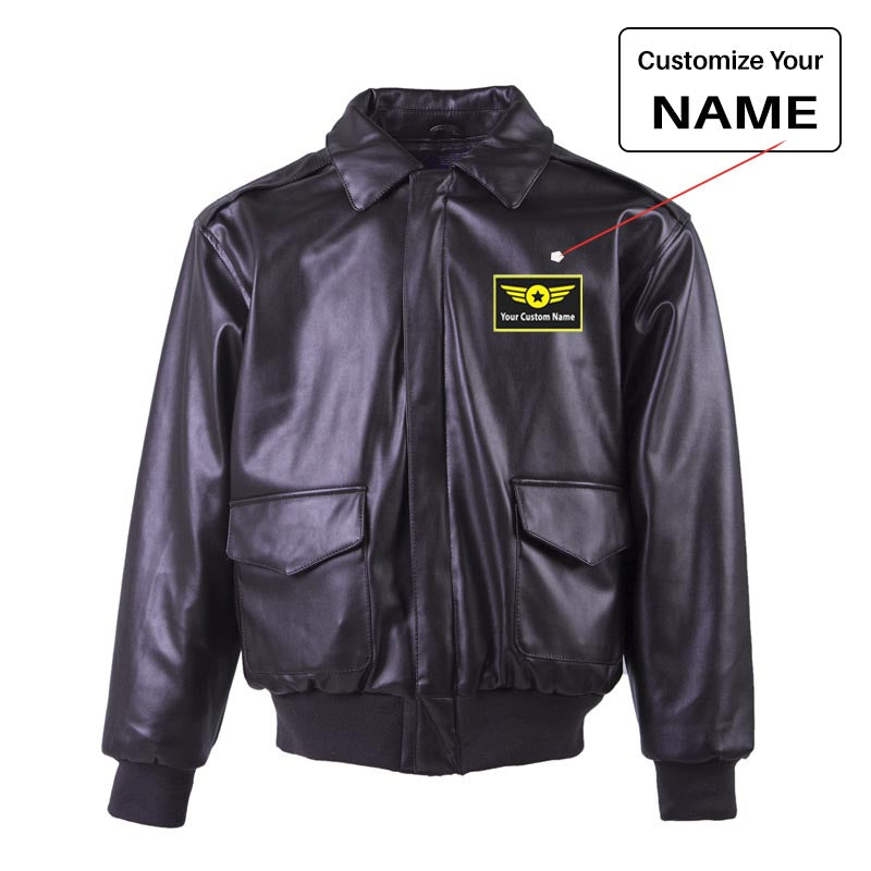 Custom Name (Special Badge) Designed Leather Bomber Jackets (NO Fur)