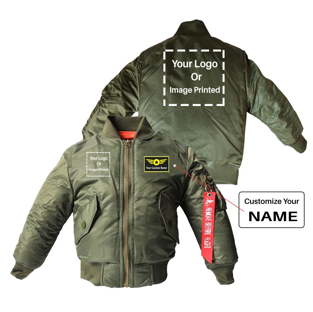 Custom Name & 2 LOGOS Designed Children Bomber Jackets