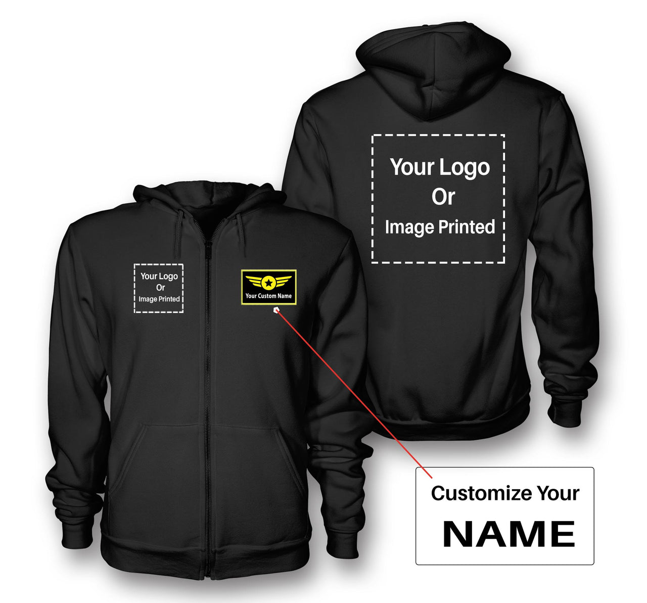 Custom Name & Double LOGO Designed Zipped Hoodies