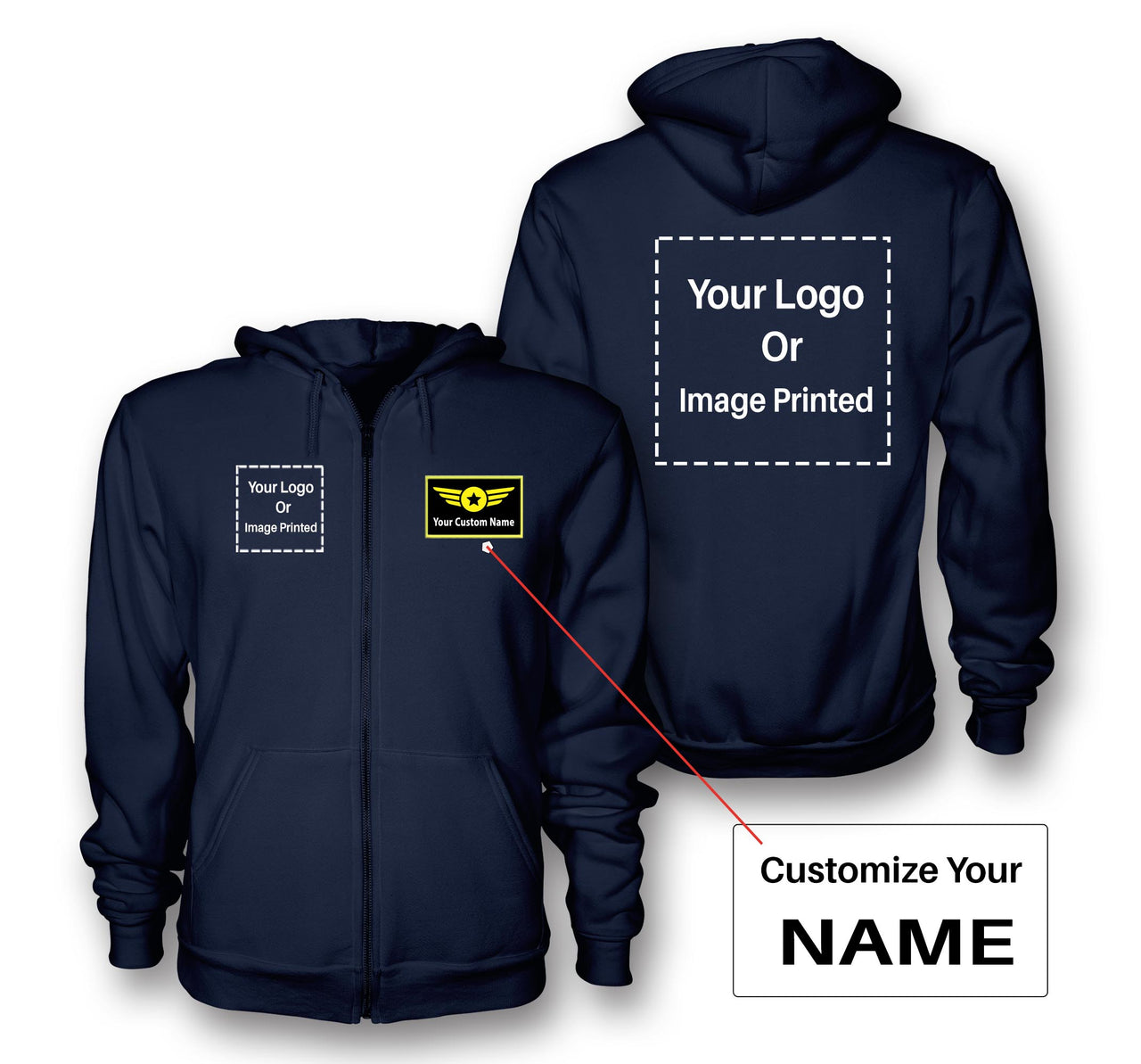 Custom Name & Double LOGO Designed Zipped Hoodies