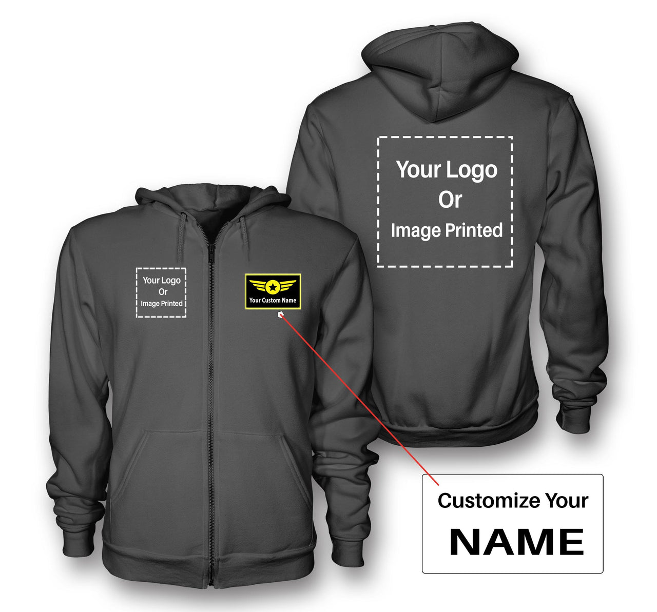 Custom Name & Double LOGO Designed Zipped Hoodies