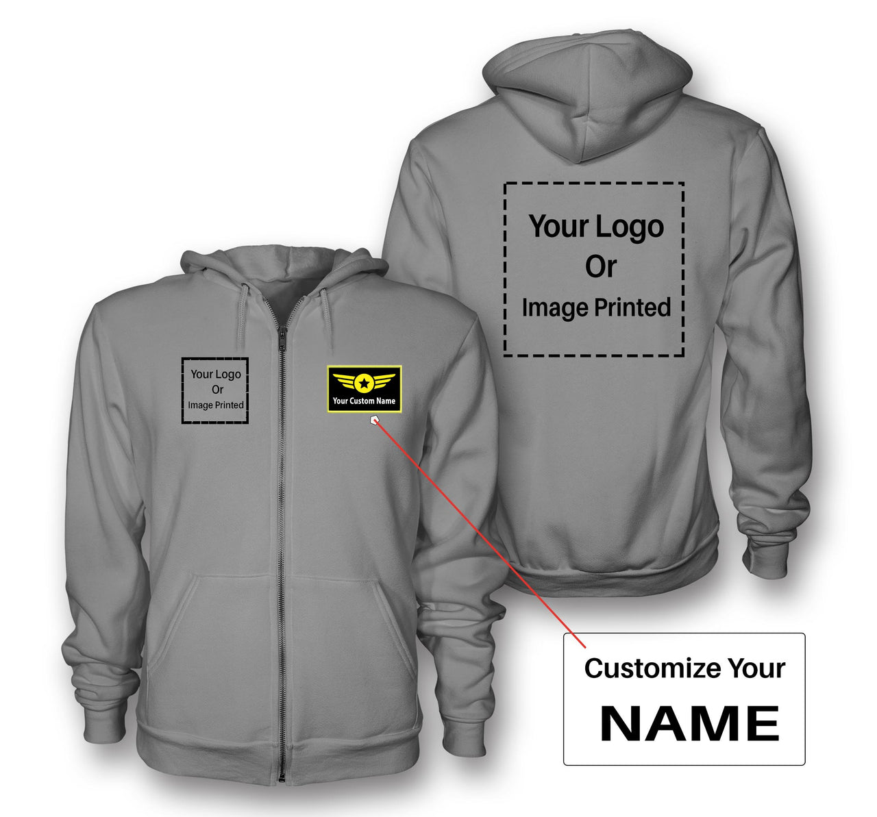 Custom Name & Double LOGO Designed Zipped Hoodies