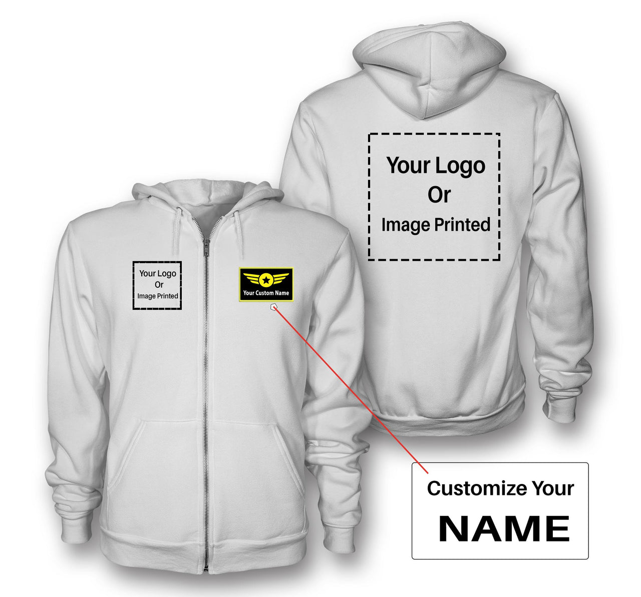 Custom Name & Double LOGO Designed Zipped Hoodies