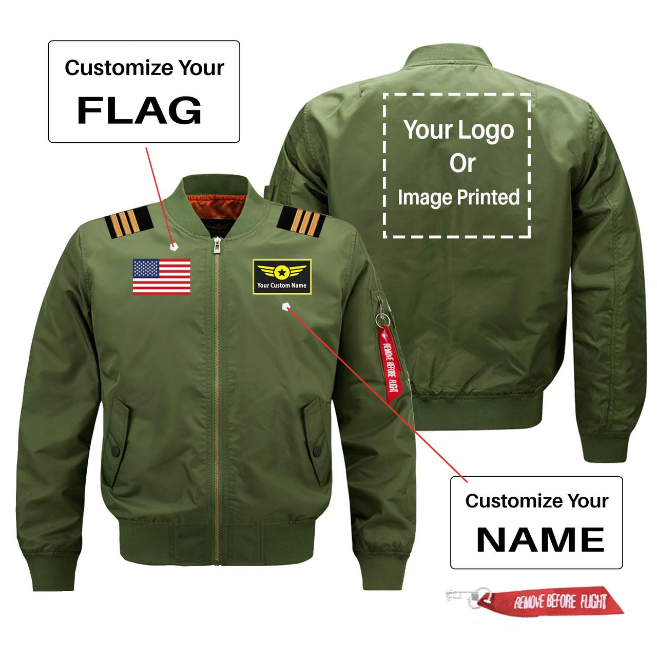 Custom Flag & Name & LOGO & EPAULETTES Designed Pilot Jackets