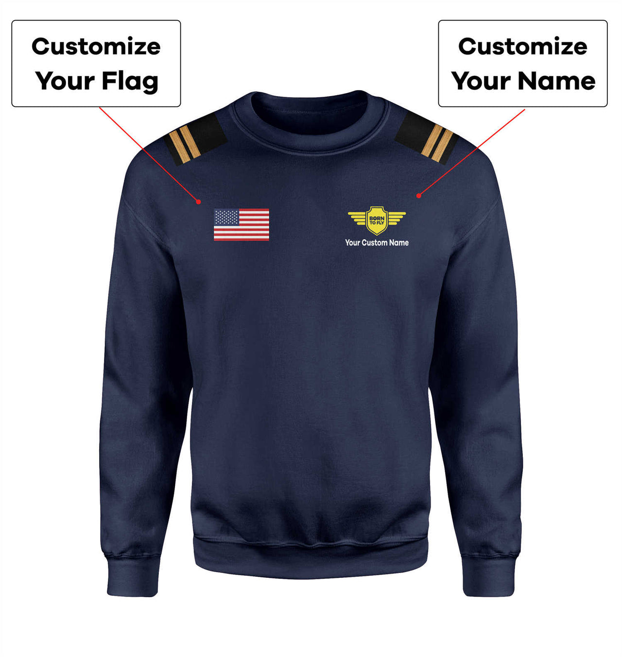 Custom Flag & Name with EPAULETTES (Badge 5) Designed 3D Sweatshirts