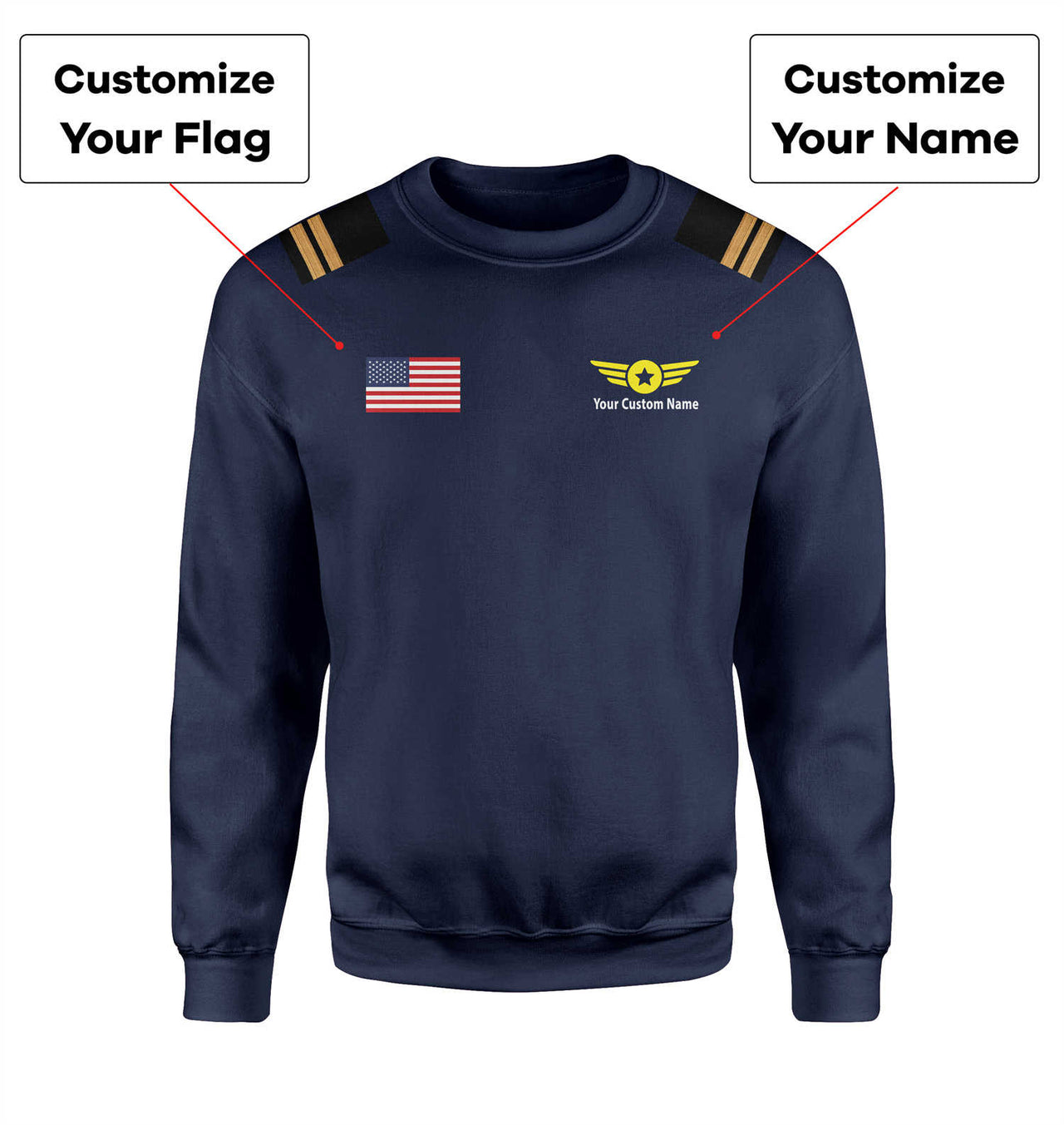 Custom Flag & Name with EPAULETTES (Badge 4) Designed 3D Sweatshirts