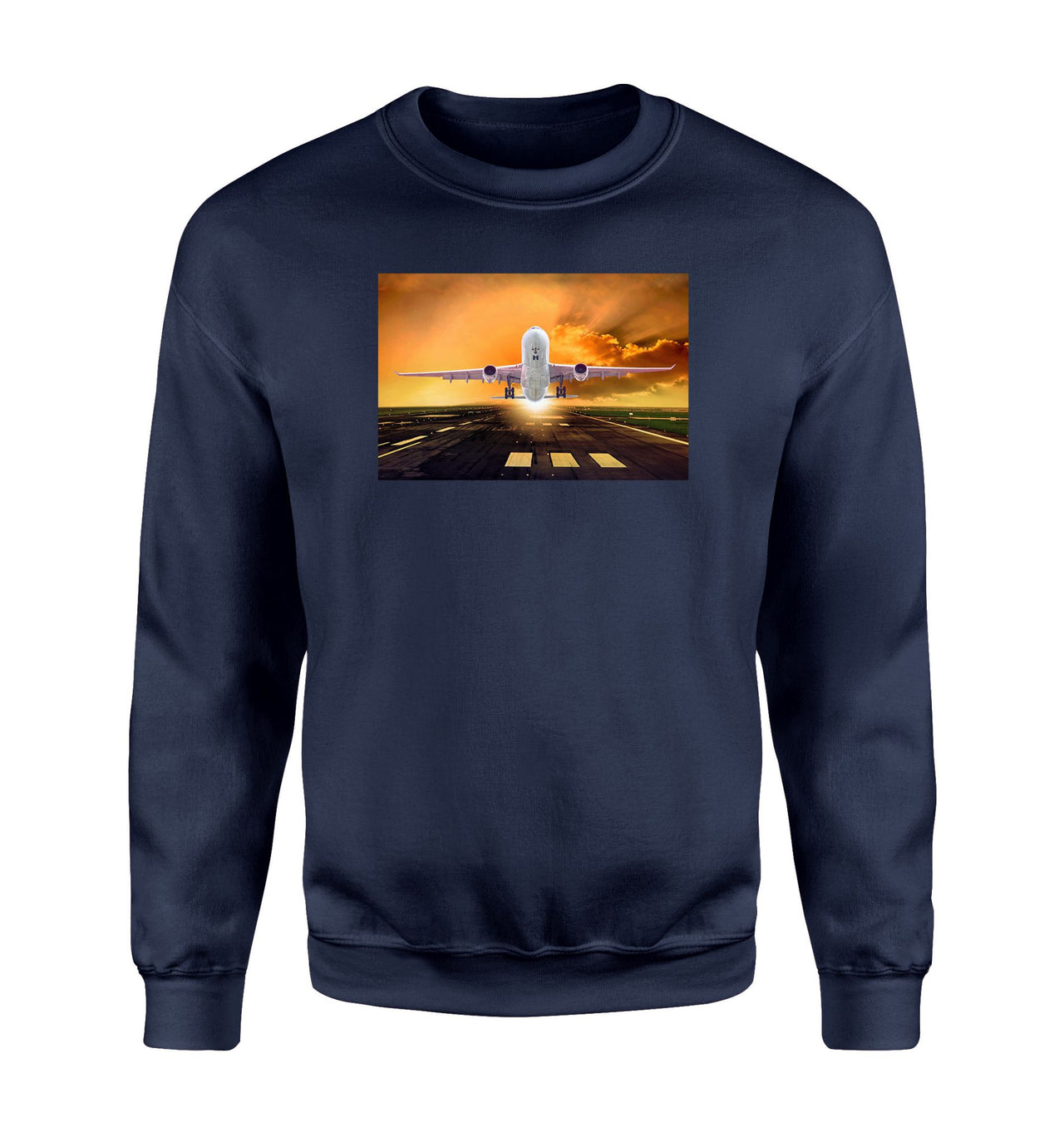 Amazing Departing Aircraft Sunset & Clouds Behind Designed Sweatshirts
