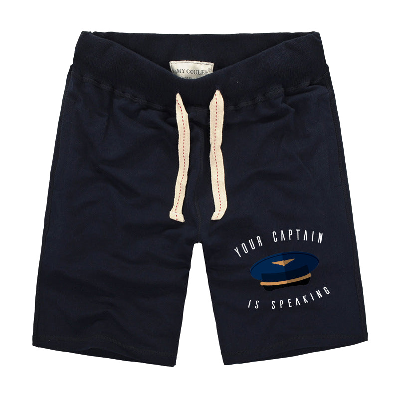 Your Captain Is Speaking Designed Cotton Shorts