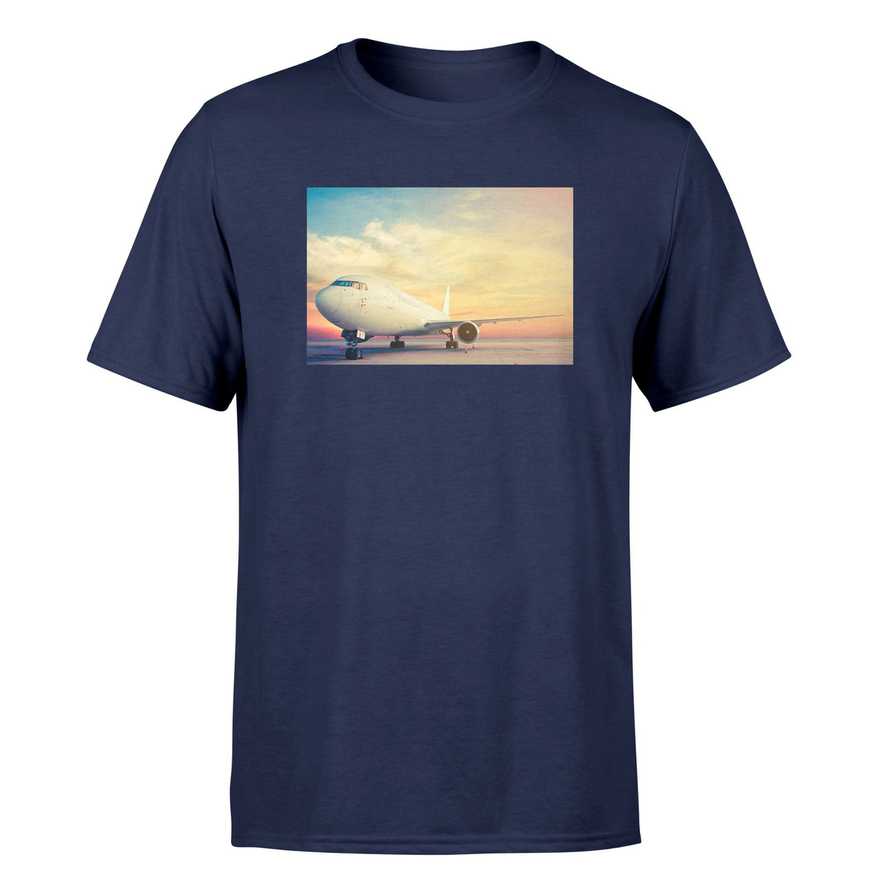 Parked Aircraft During Sunset Designed T-Shirts