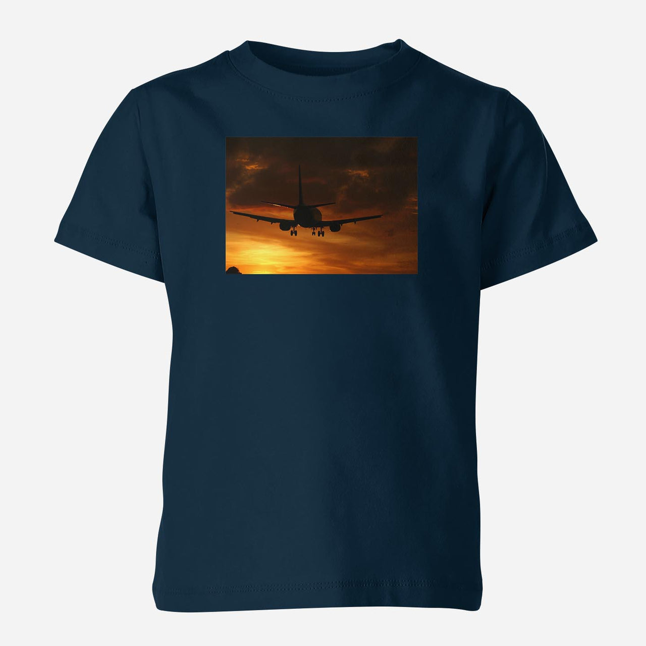 Beautiful Aircraft Landing at Sunset Designed Children T-Shirts