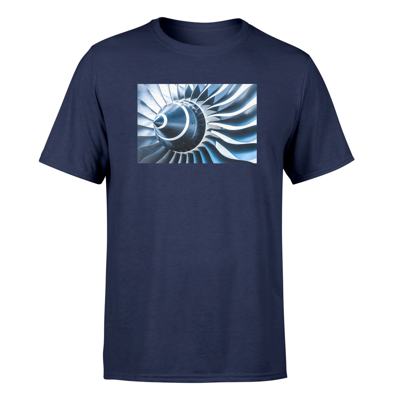 Blue Toned Super Jet Engine Blades Closeup Designed T-Shirts