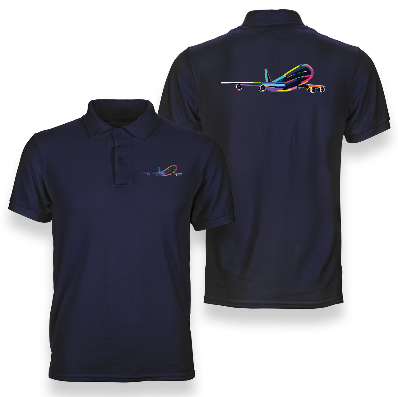 Multicolor Airplane Designed Double Side Polo T-Shirts