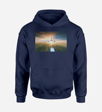 Thumbnail for Airplane Flying Over Runway Designed Hoodies