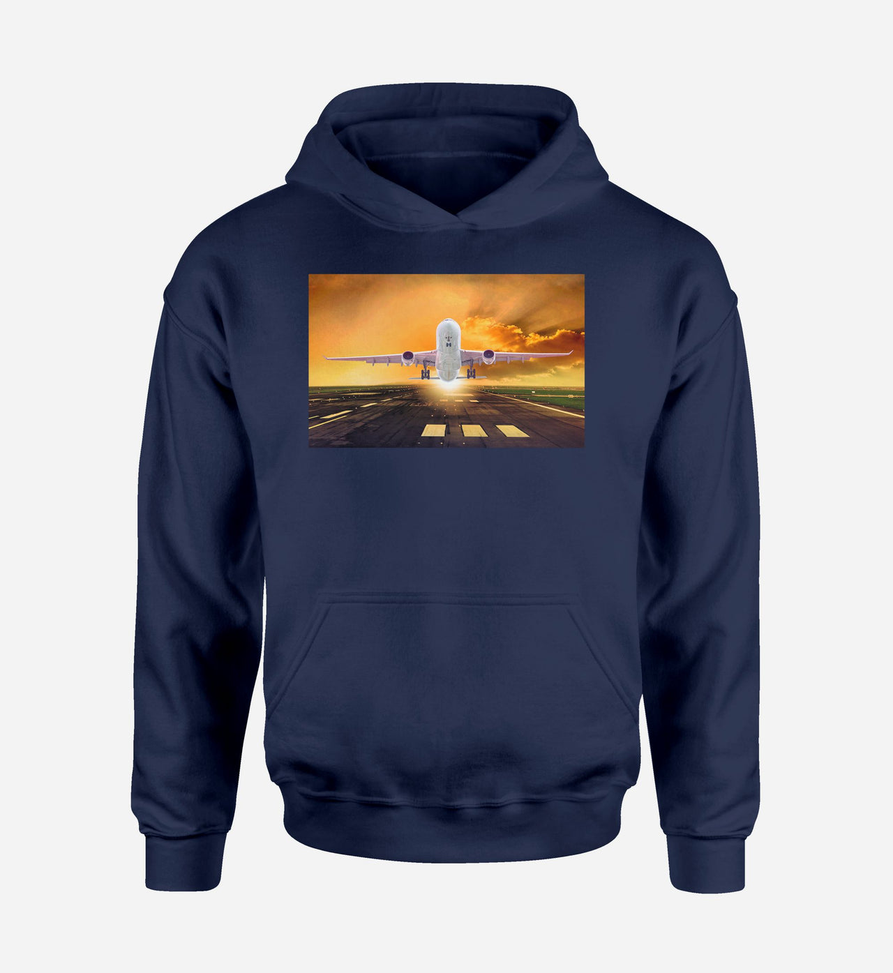 Amazing Departing Aircraft Sunset & Clouds Behind Designed Hoodies