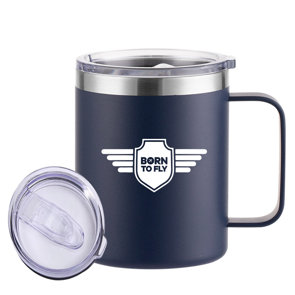 Born To Fly & Badge Designed Stainless Steel Laser Engraved Mugs