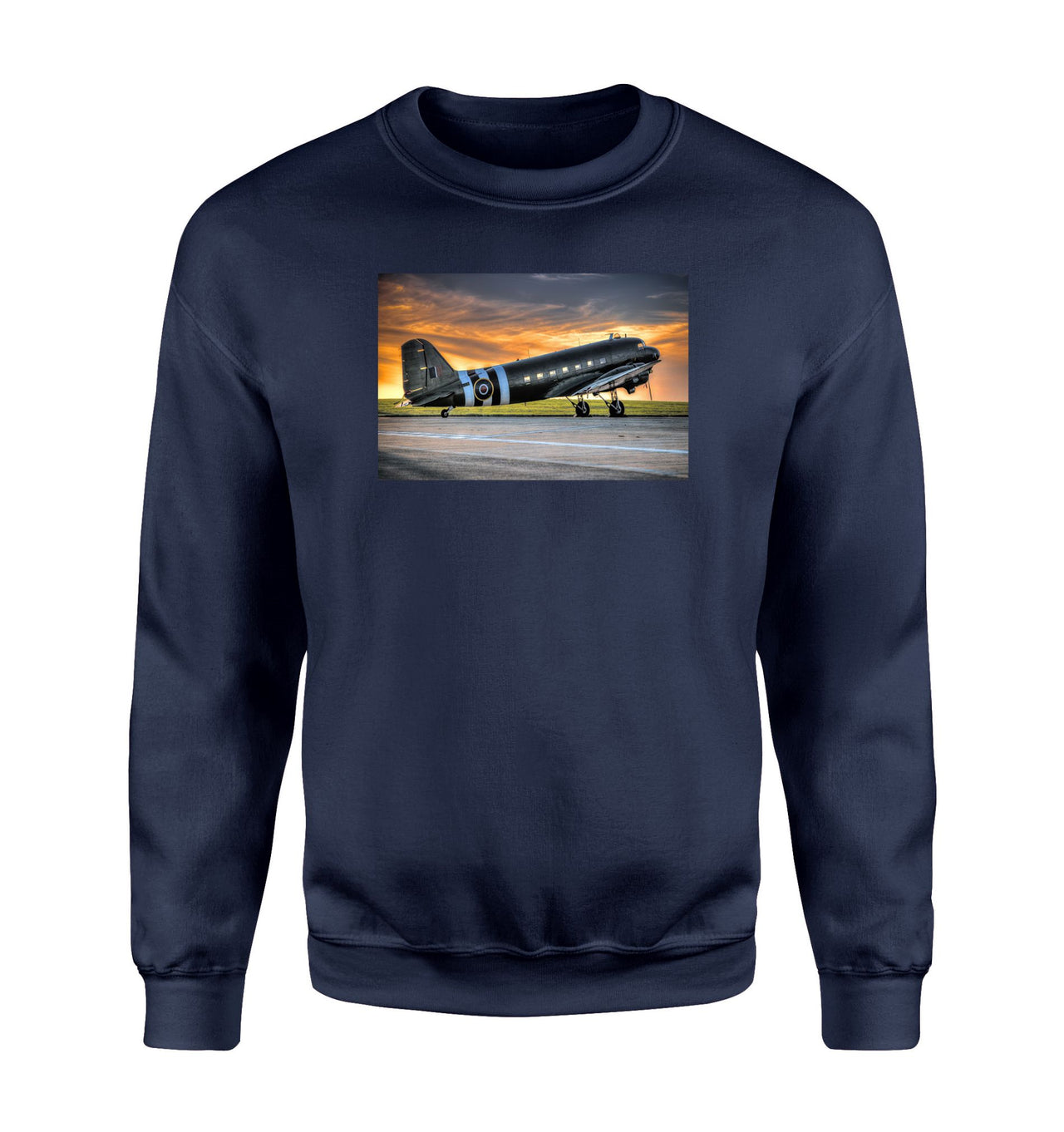 Old Airplane Parked During Sunset Designed Sweatshirts
