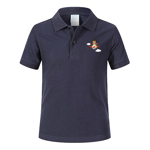 Cartoon Little Boy Operating Plane (Edition 2) Designed Children Polo T-Shirts