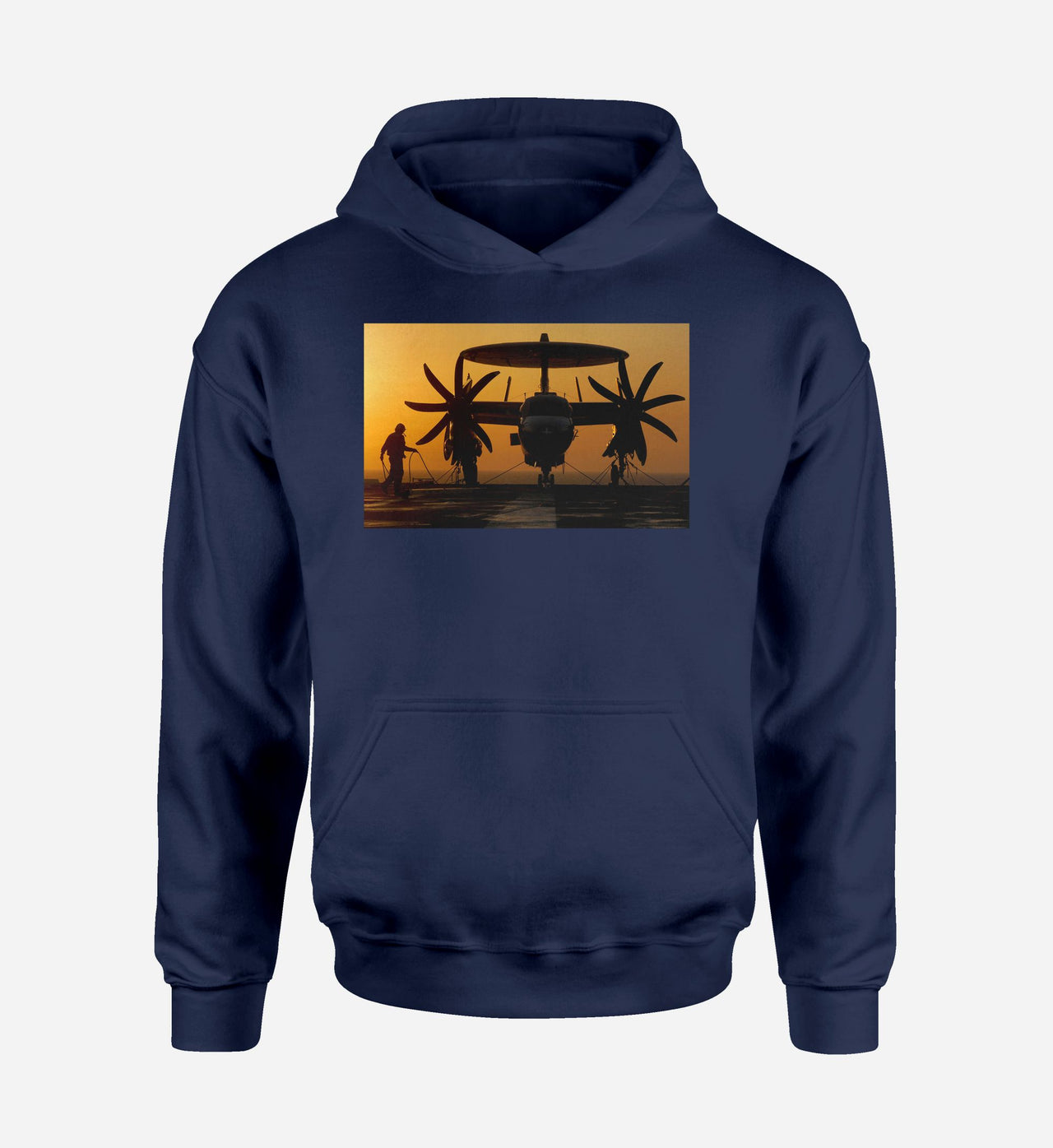 Military Plane at Sunset Designed Hoodies