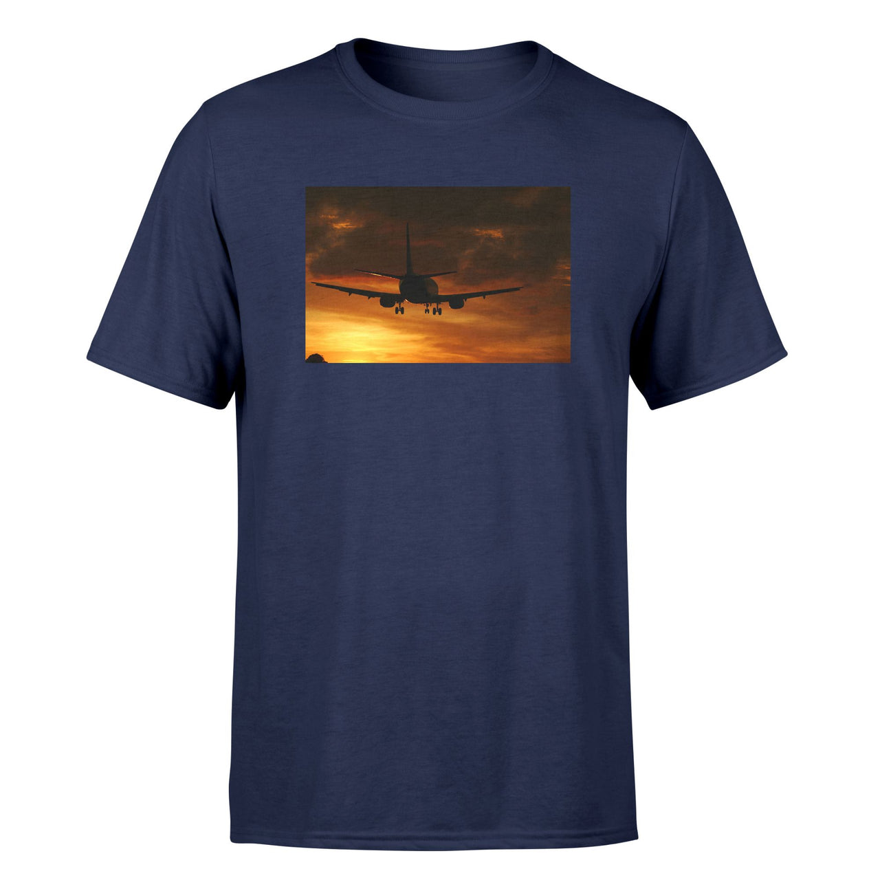 Beautiful Aircraft Landing at Sunset Designed T-Shirts