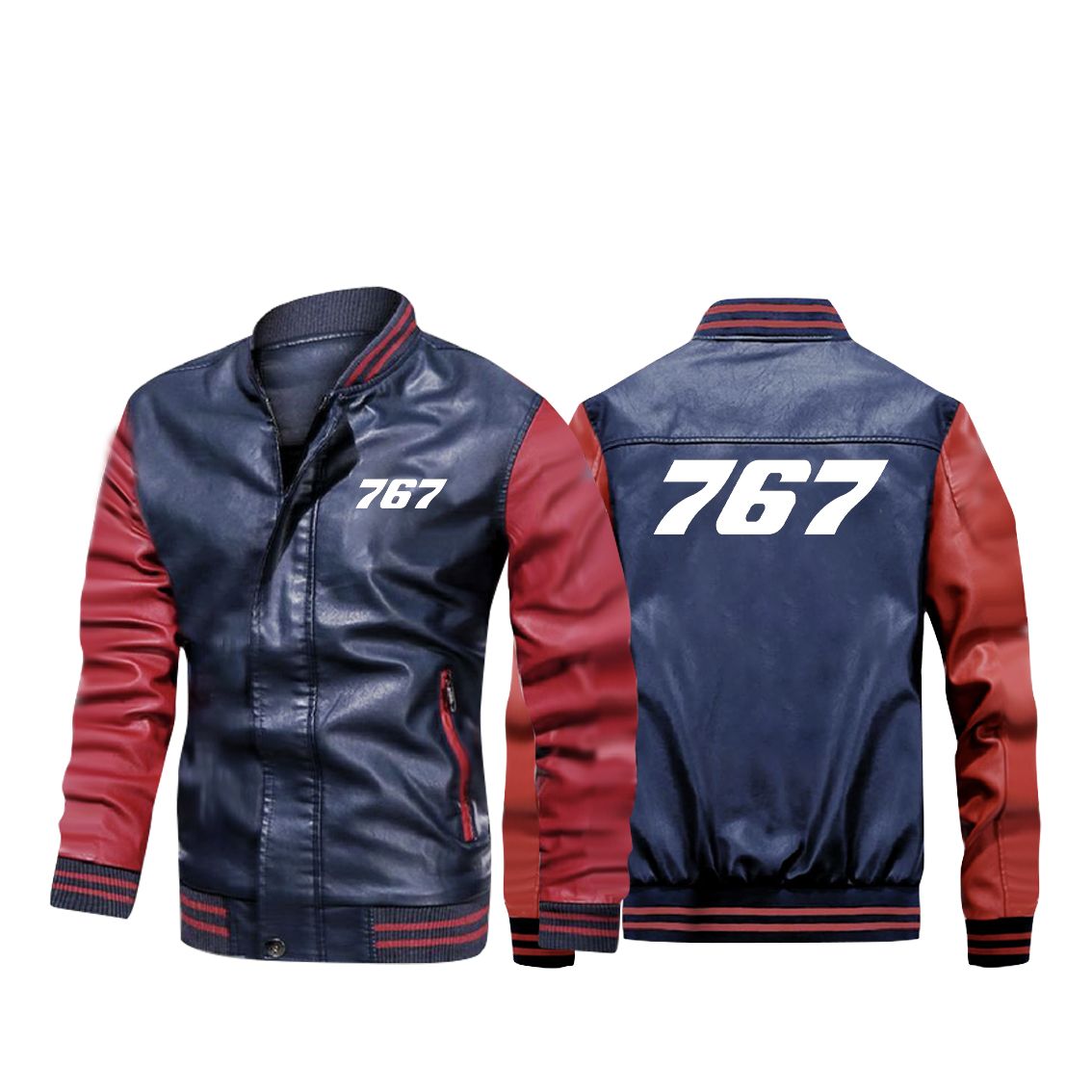 767 Flat Text Designed Stylish Leather Bomber Jackets