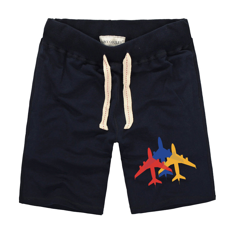 Colourful 3 Airplanes Designed Cotton Shorts