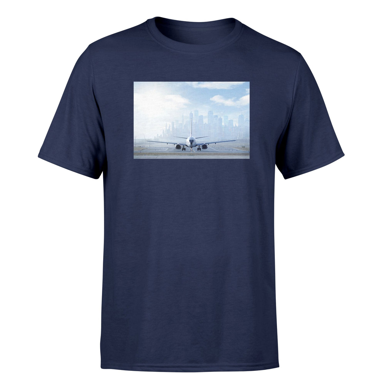 Boeing 737 & City View Behind Designed T-Shirts