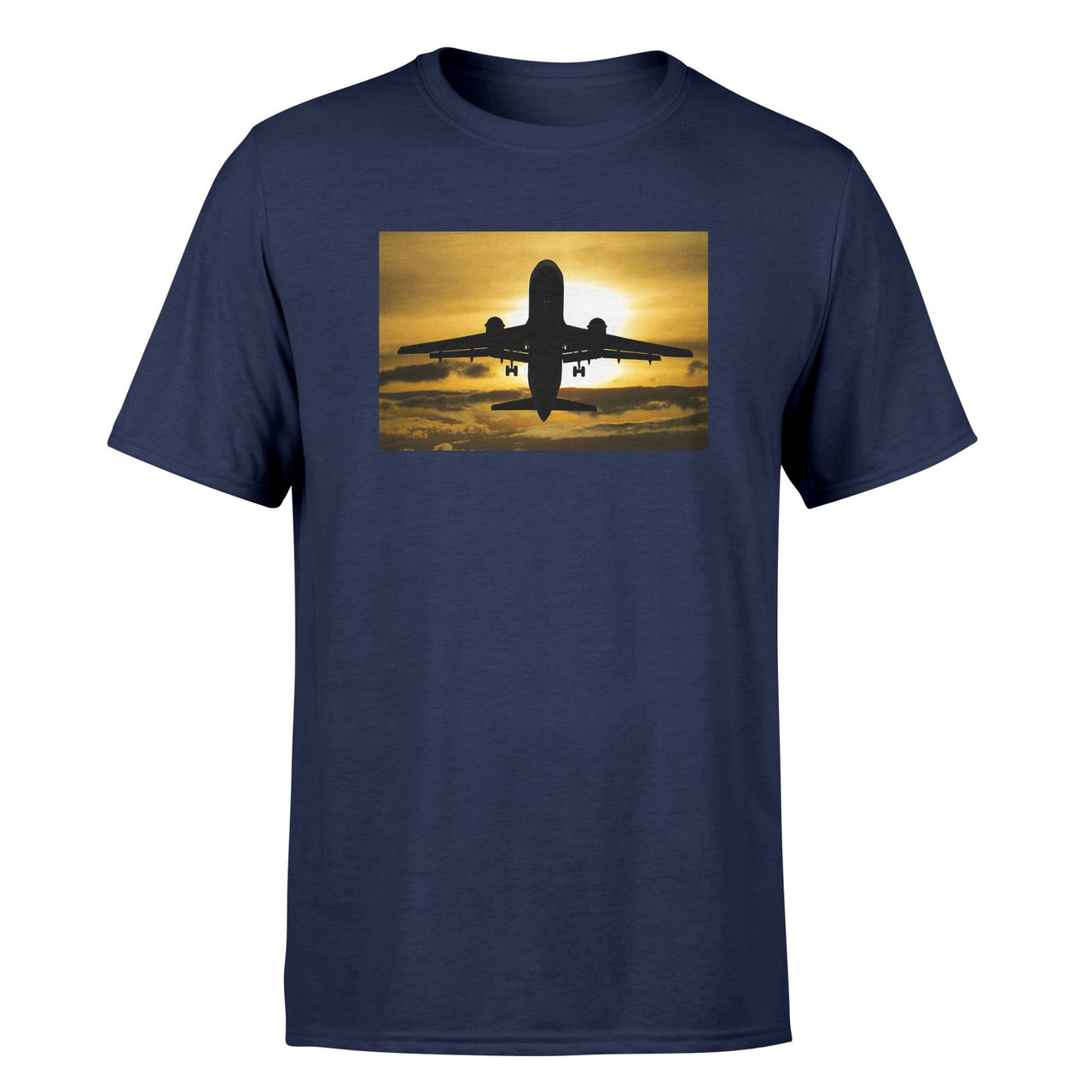 Departing Passanger Jet During Sunset Designed T-Shirts