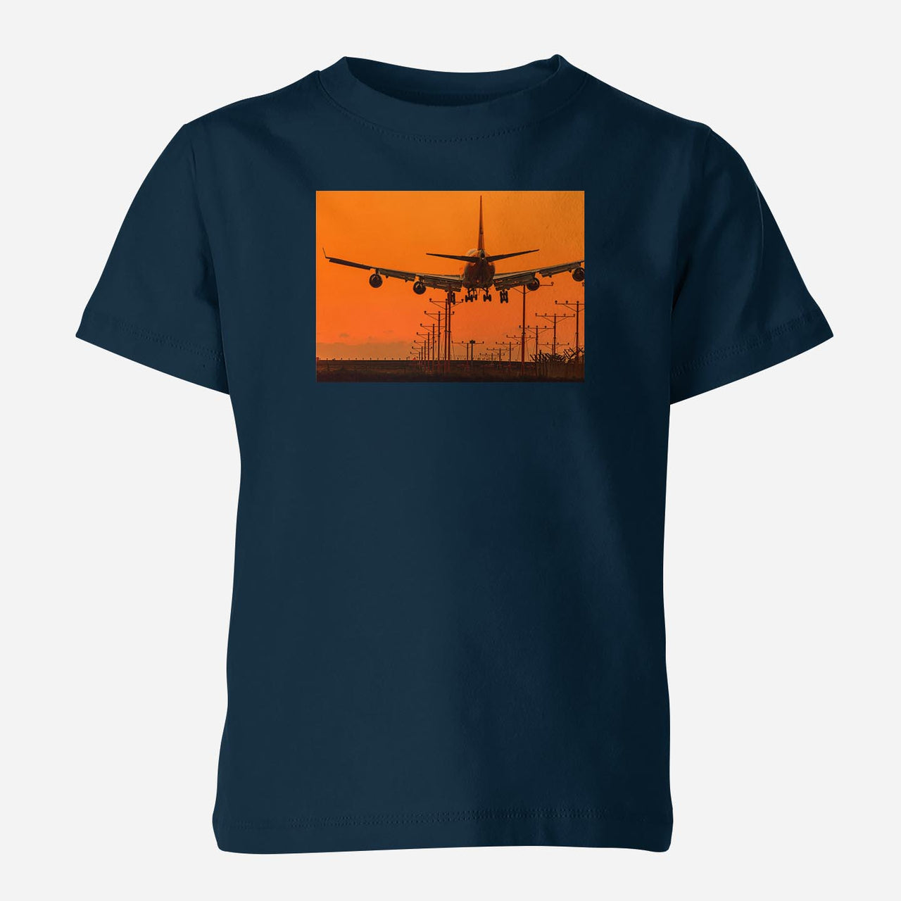 Close up to Boeing 747 Landing at Sunset Designed Children T-Shirts