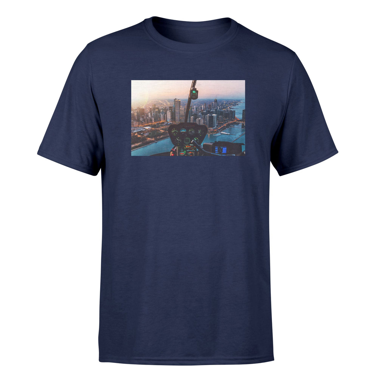 Amazing City View from Helicopter Cockpit Designed T-Shirts