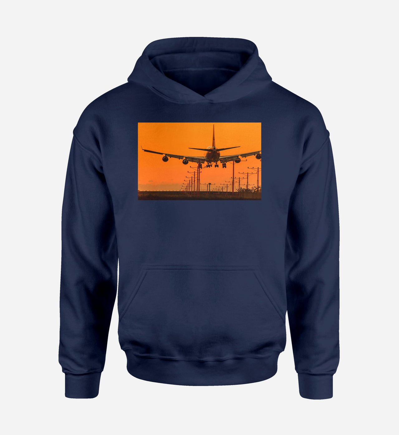 Close up to Boeing 747 Landing at Sunset Designed Hoodies