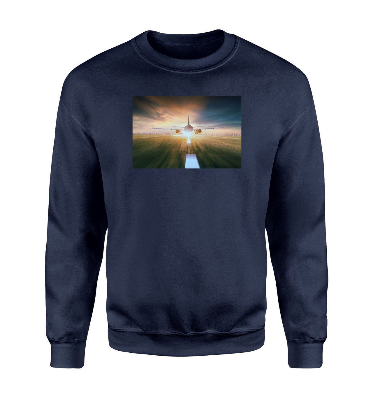 Airplane Flying Over Runway Designed Sweatshirts