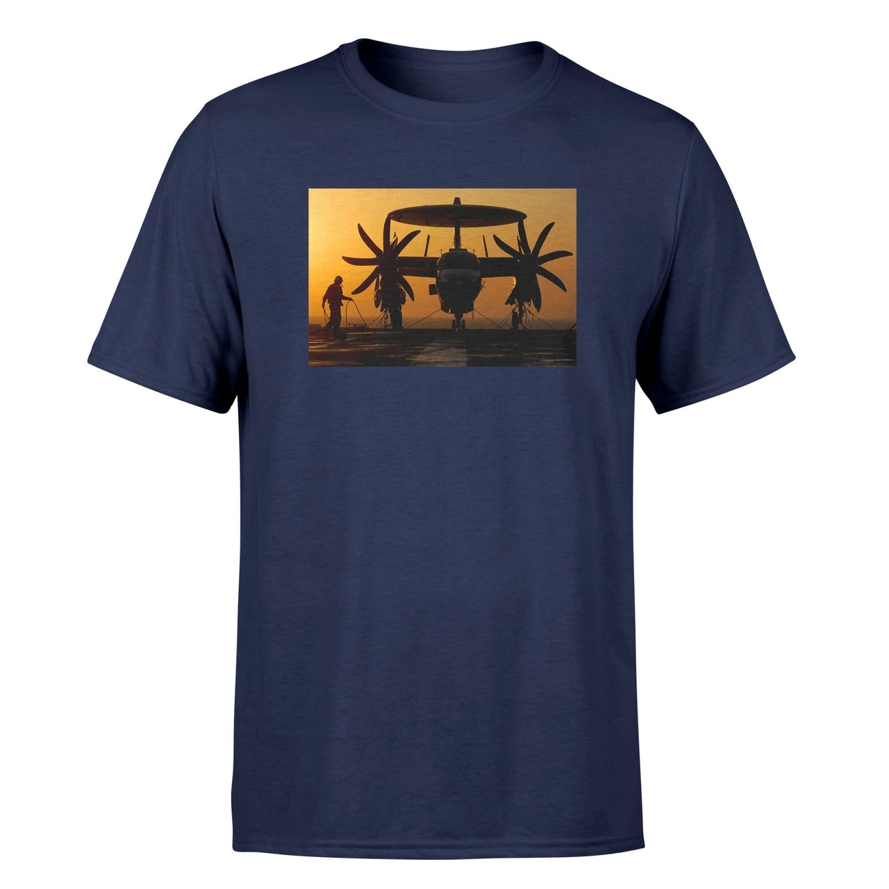 Military Plane at Sunset Designed T-Shirts