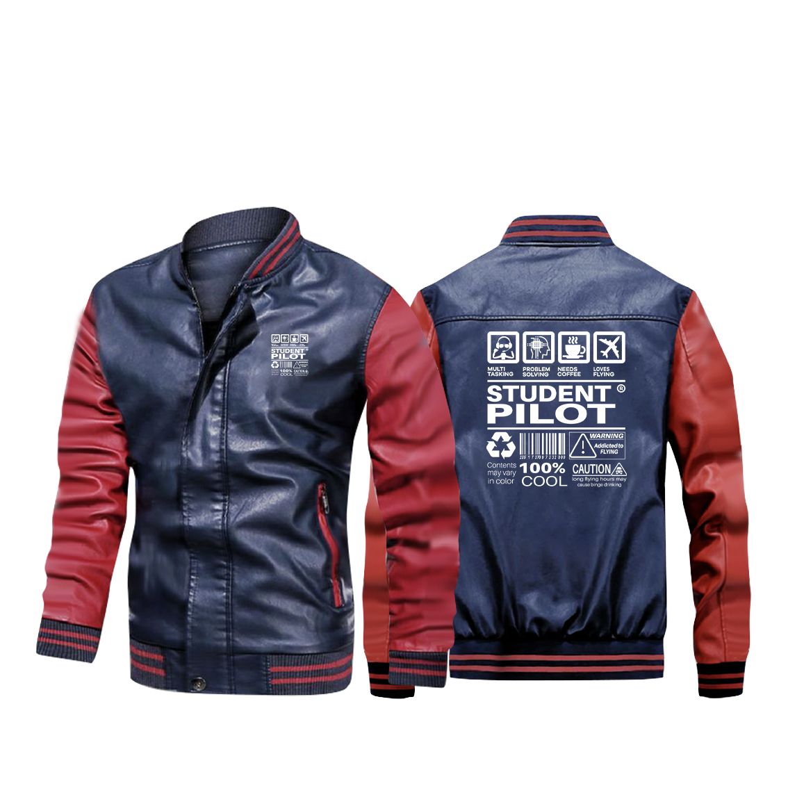 Student Pilot Label Designed Stylish Leather Bomber Jackets
