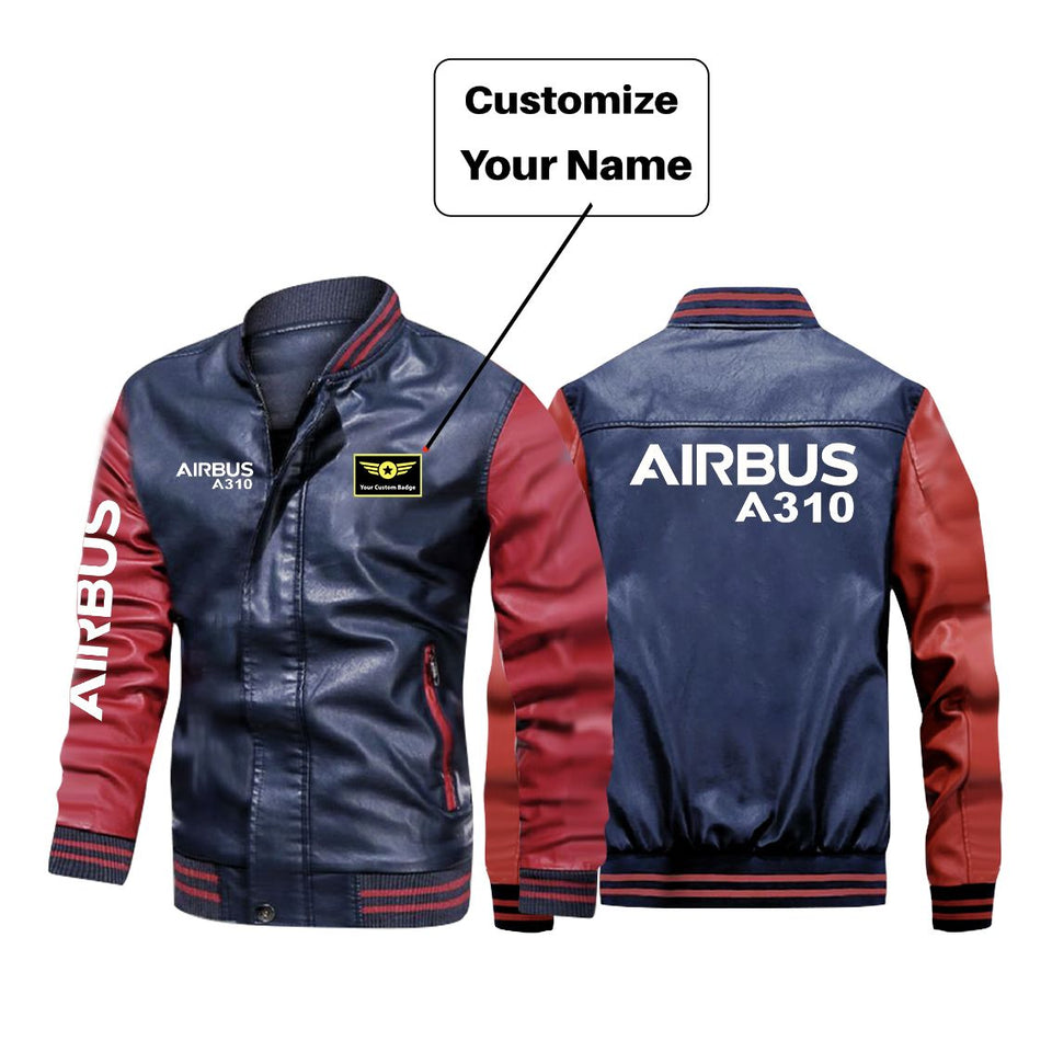 Airbus A310 & Text Designed Stylish Leather Bomber Jackets