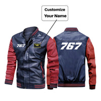 Thumbnail for 767 Flat Text Designed Stylish Leather Bomber Jackets