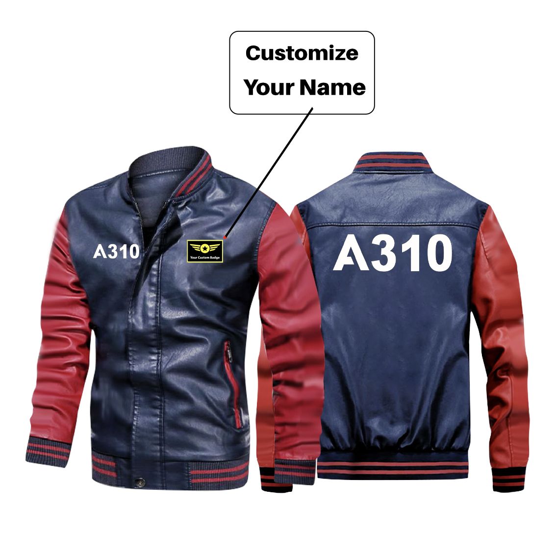 A310 Flat Text Designed Stylish Leather Bomber Jackets