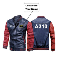 Thumbnail for A310 Flat Text Designed Stylish Leather Bomber Jackets