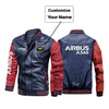Airbus A340 & Text Designed Stylish Leather Bomber Jackets