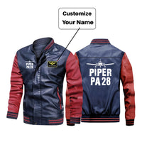 Thumbnail for Piper PA28 & Plane Designed Stylish Leather Bomber Jackets