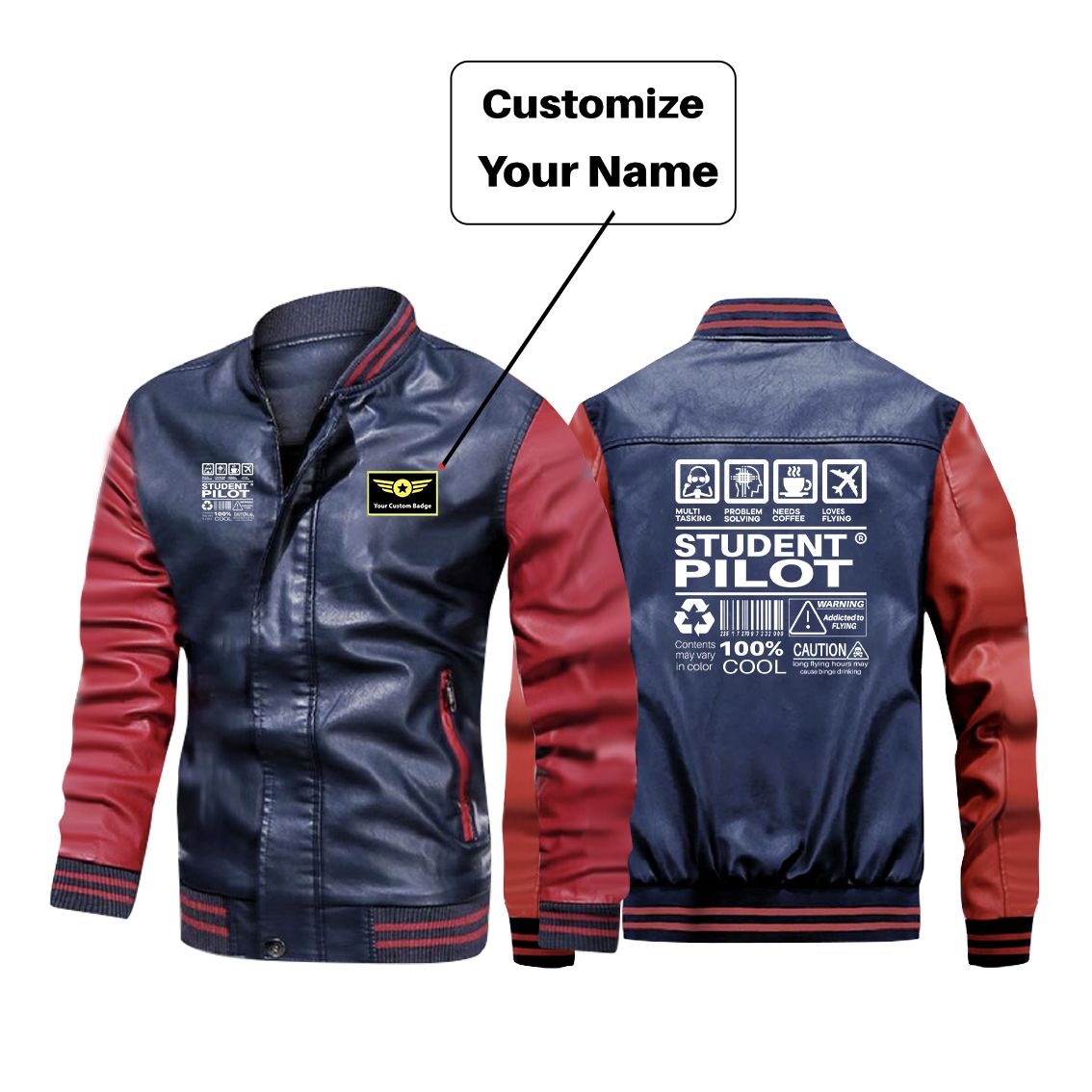 Student Pilot Label Designed Stylish Leather Bomber Jackets