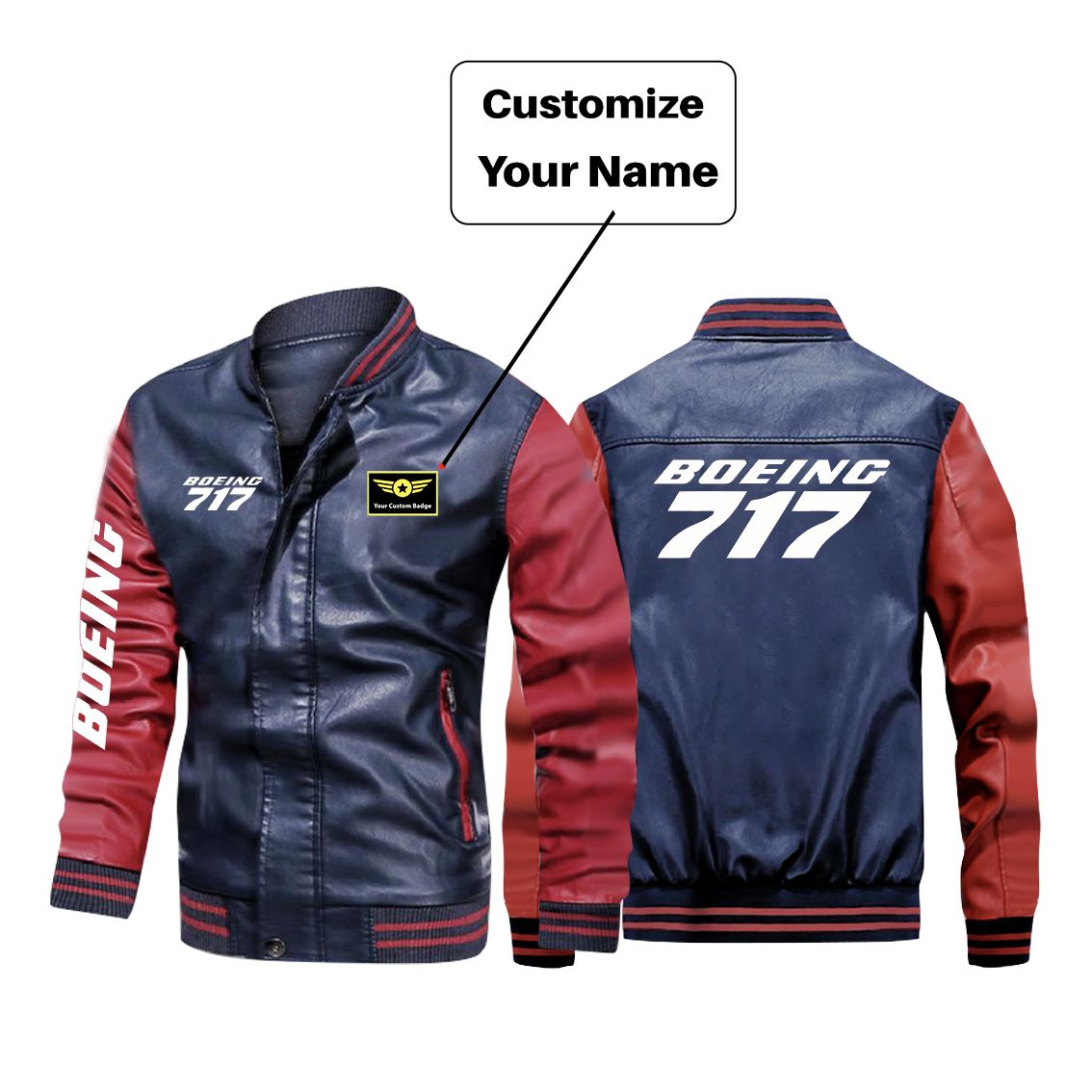 Boeing 717 & Text Designed Stylish Leather Bomber Jackets