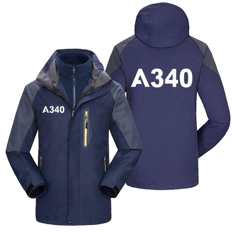 A340 Flat Text Designed Thick Skiing Jackets