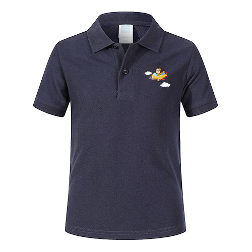 Cartoon Little Boy Operating Plane Designed Children Polo T-Shirts